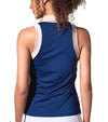 inPhorm Ava Sleeveless Womens Golf Polo Shirt- in Ink/Silver - partial models back view