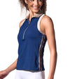 inPhorm Ava Sleeveless Womens Golf Polo Shirt- in Ink/Silver - partial models side view