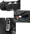 Sunday Golf The Mule Golf Travel Bag in black showing 3 views of various pockets and the lock