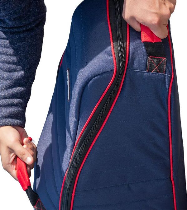 Bagboy Freestyle Travel Cover in Navy/Red closeup of red handles