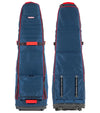 Bagboy Freestyle Travel Cover in Navy/Red standing upright  front and back views
