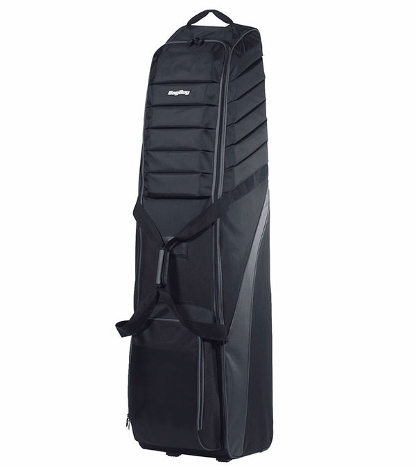 Bag Boy T-750 Travel Bag Cover in Black/Charcoal standing vertically .