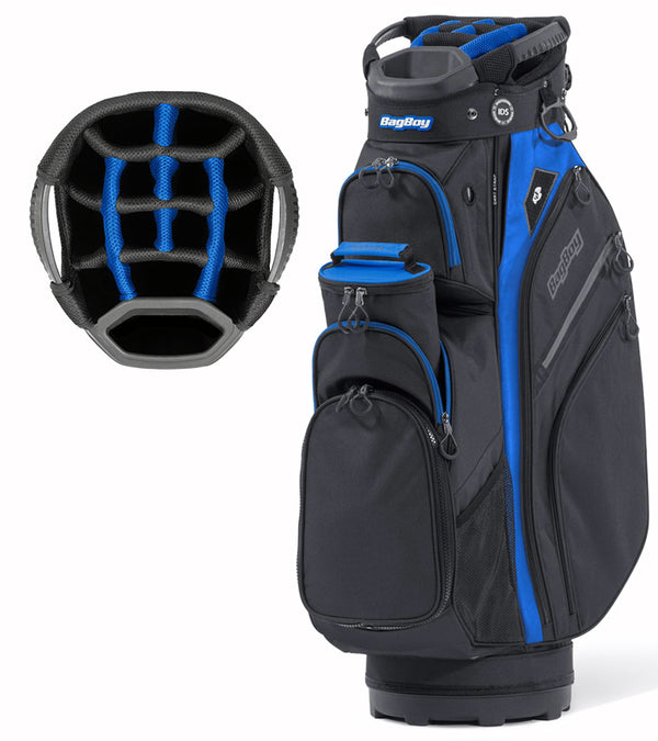 BagBoy Chiller Pro Hybrid Cart Golf Bag in Black/Royal/Charcoal with 15-Way Top