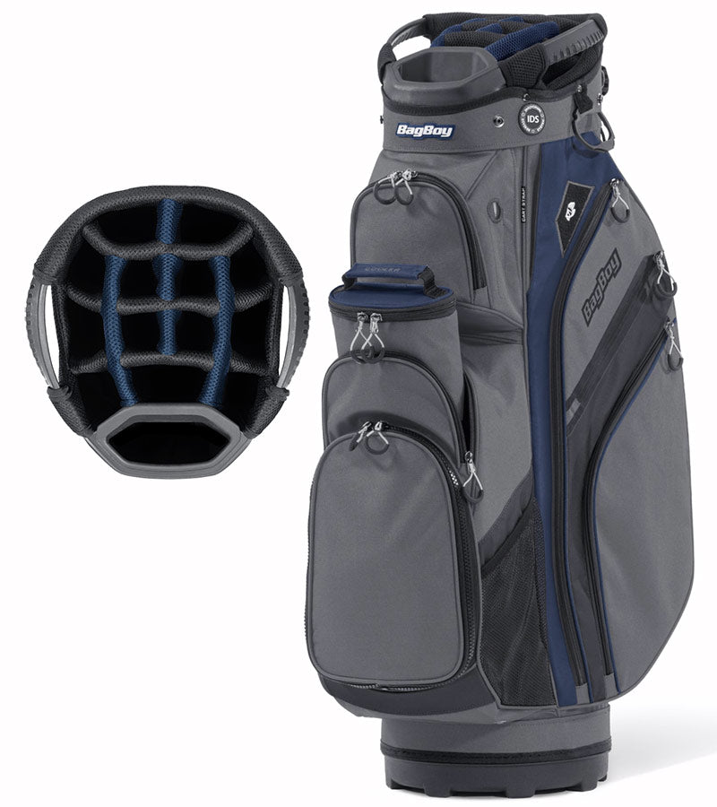 BagBoy Chiller Cart Golf Bag in Charcoal/Navy/Black with 14 club divider top