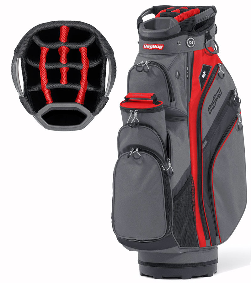 BagBoy Chiller Cart Golf Bag with 14 club divider top in Charcoal/Red/Black