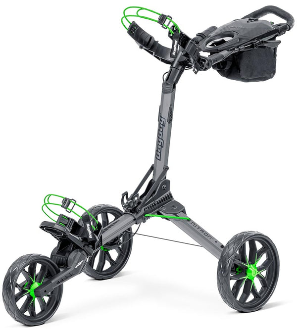 BagBoy Nitron Auto Open Golf Push Cart in Battleship Gray/Lime