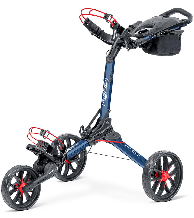 BagBoy Nitron Auto Open Golf Push Cart in Navy/Red