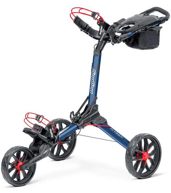 BagBoy Nitron Auto Open Golf Push Cart in Navy/Red