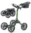 BagBoy Quad Pro Golf Push Cart – in Green/Black with 2 views: cart folded & cart open