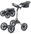 BagBoy Quad Pro Golf Push Cart – in Silver/Black with 2 views: cart folded & cart open