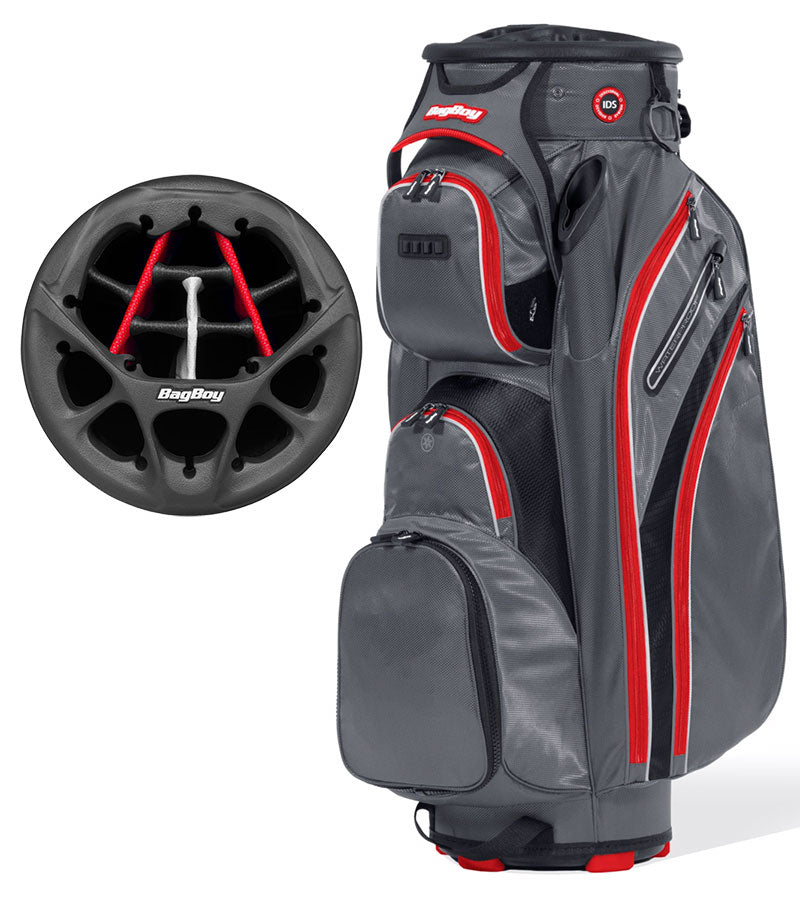 Revolver XP Cart Golf Bag  with 14-Way Club divider in Charcoal/Black/Red