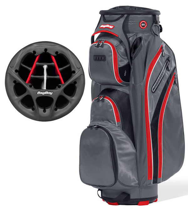 Revolver XP Cart Golf Bag  with 14-Way Club divider in Charcoal/Black/Red