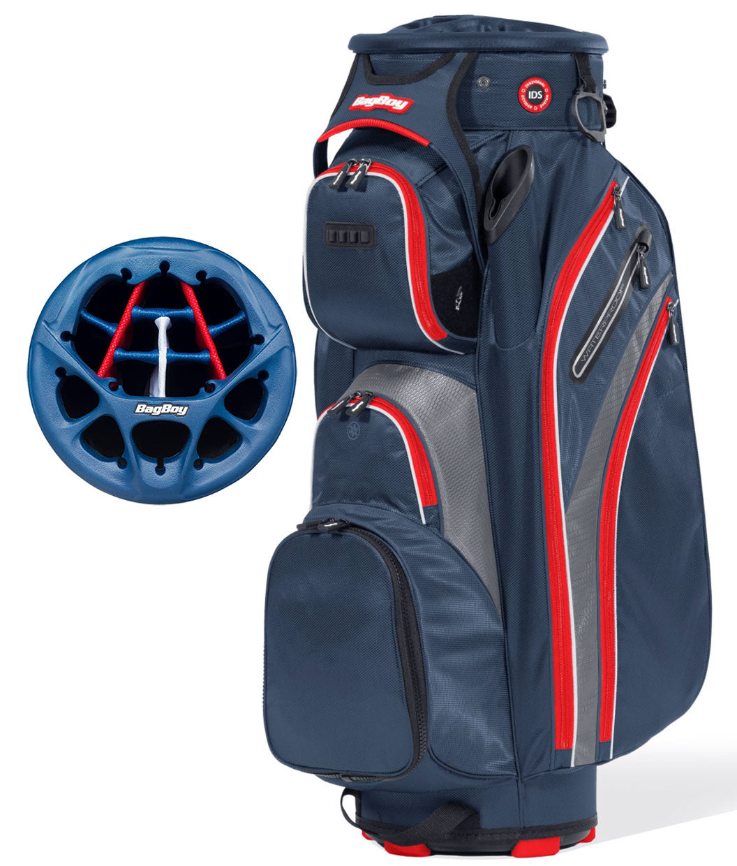 Revolver XP Cart Golf Bag  with 14-Way Club divider in Navy/Charcoal/Red