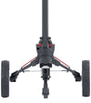 BagBoy Volt Electric Golf Cart in Matte Black/Red - close up of both large side back wheels and smaller stabilizing center back wheel