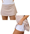 Birdie & Ace Everyday Tour Women's Golf Skort in a toasted light brown birdiestooth - front and back views
