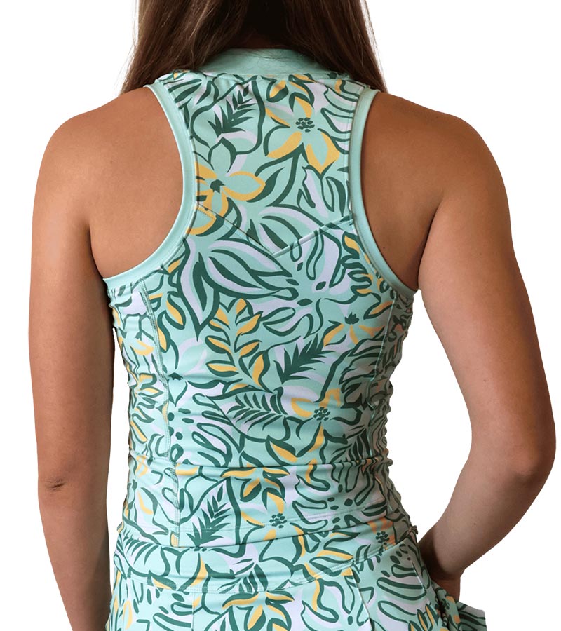 Birdie & Ace Racerback Womens Golf Polo - partial model back view in Tropical Green
