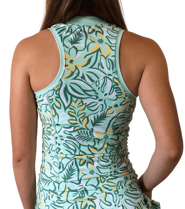 Birdie & Ace Racerback Womens Golf Polo - partial model back view in Tropical Green