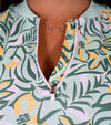 Birdie & Ace Racerback Womens Golf Polo - closeup of zipper closure in Tropical Green