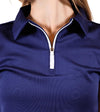 Birdie & Ace Lily Womens Golf Polo in Navy- close up of zipper and collar