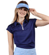 Birdie & Ace Lily Womens Golf Polo in Navy- partial model front view