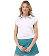 Birdie & Ace Lily Womens Golf Polo in White - partial model front view