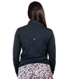 Birdie & Ace Sunrise Womens Golf Quarter Zip Long Sleeve in black-partial model back view