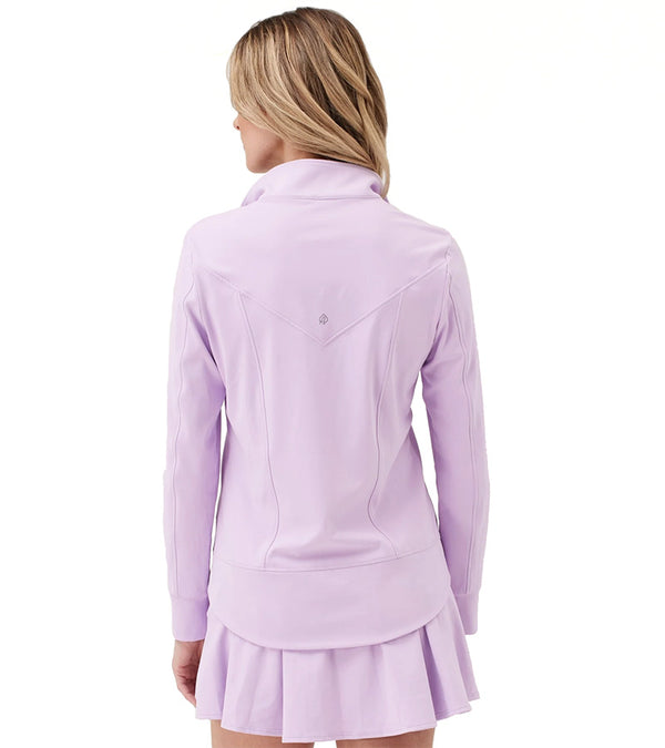 Birdie & Ace Sunrise Womens Golf Quarter Zip Long Sleeve in Lilac-partial model back view