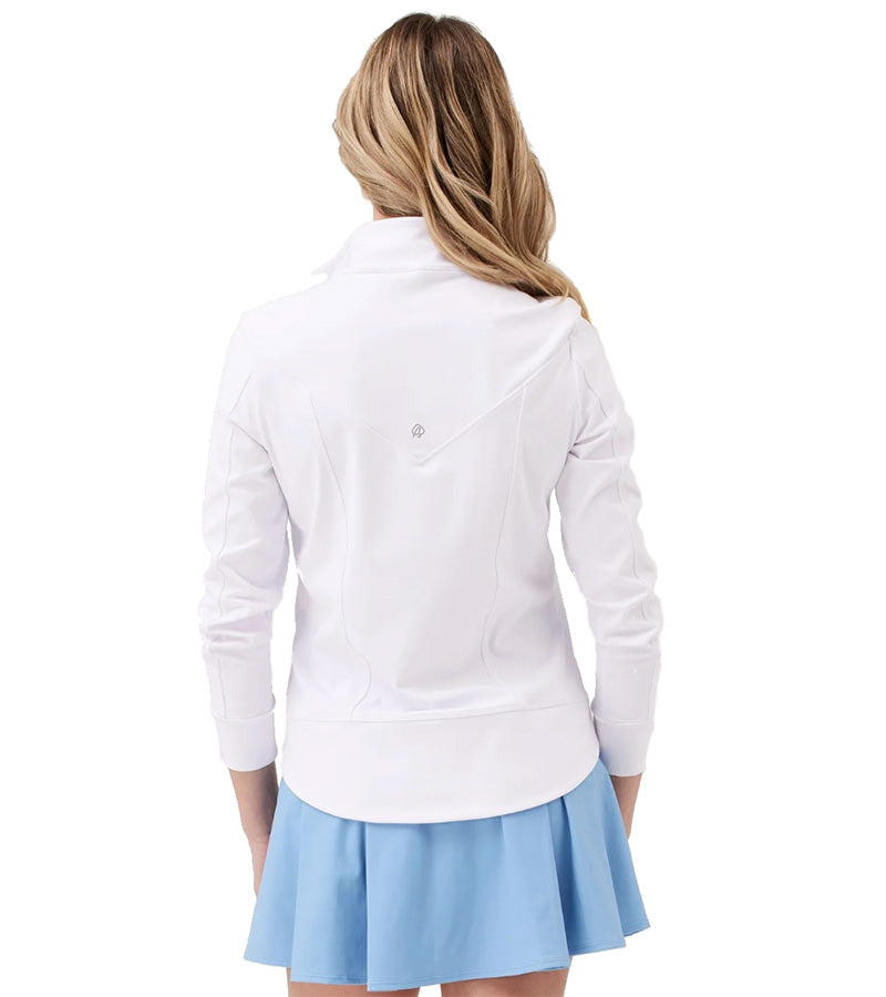 Birdie & Ace Sunrise Womens Golf Quarter Zip Long Sleeve in White-partial model back view