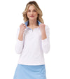 Birdie & Ace Sunrise Womens Golf Quarter Zip Long Sleeve in White-partial model front view