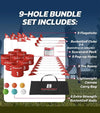 BucketGolf Bundle 9 Hole Set golf game poster showing all components