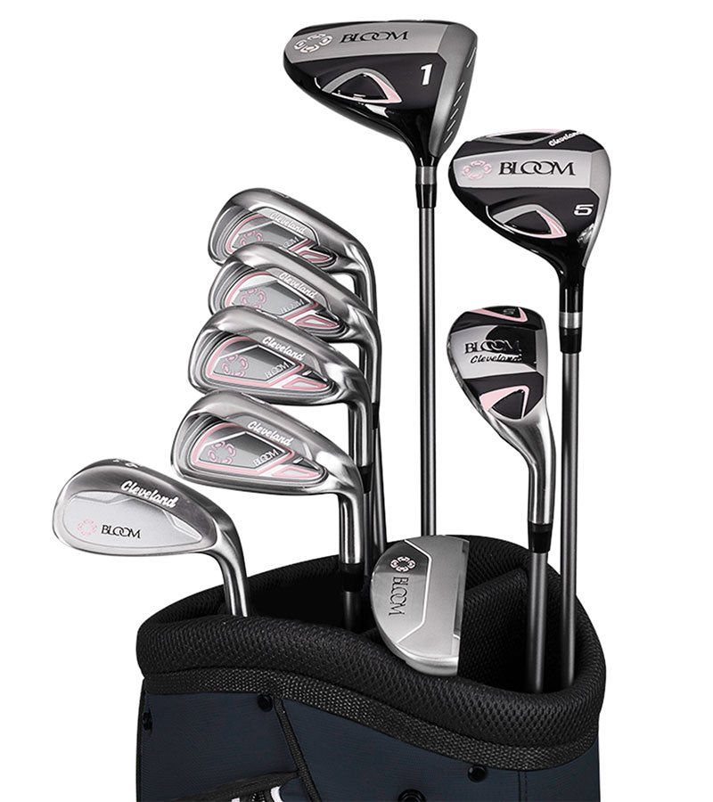 All clubs from the Cleveland Bloom Womens Complete Golf Set - in Black with charcoal grey & pink accents