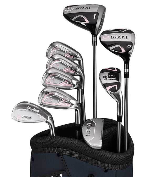 All clubs from the Cleveland Bloom Womens Complete Golf Set - in Black with charcoal grey & pink accents