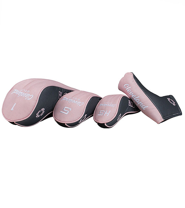 4 Headcovers for the Cleveland Bloom Womens Complete Golf Set - in Black with charcoal grey & pink accents