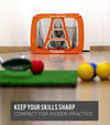 Gosports Chipster Golf Chipping Training Net - inside with outof focus wedge and 4 golf balls in the foreground