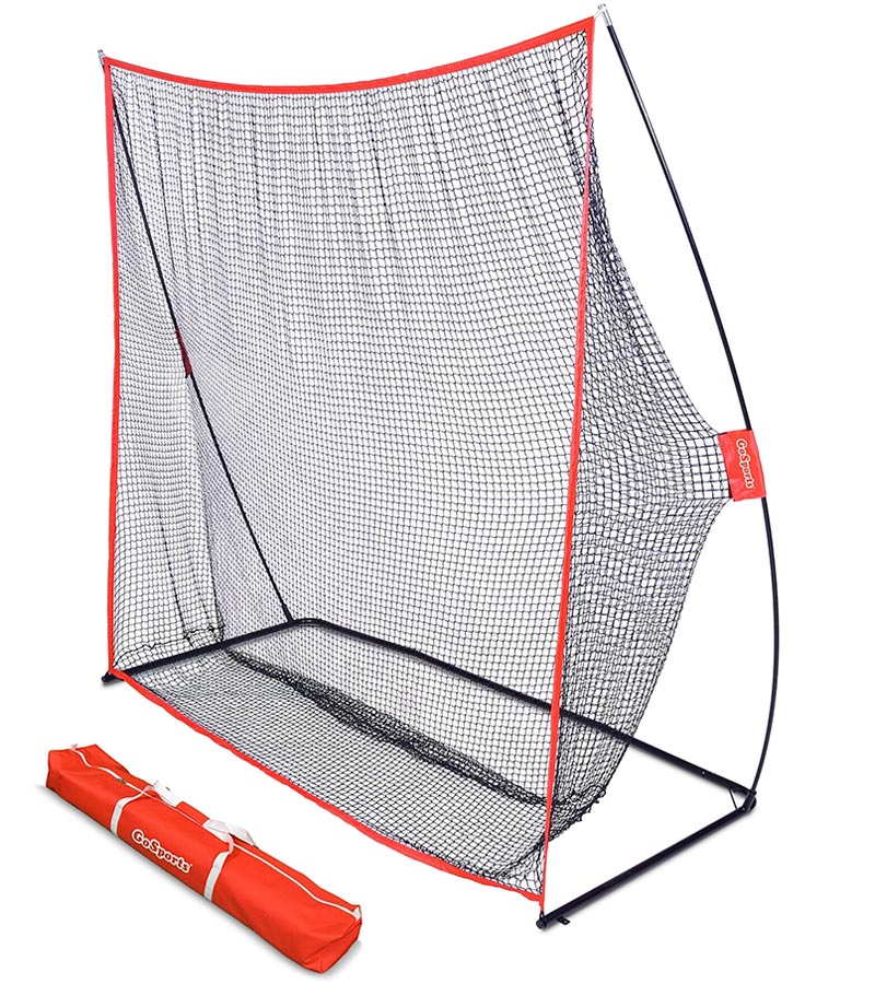 GoSports Golf Practice Hitting Net 7 Ft X 7 Ft with orange carry case - quarter view