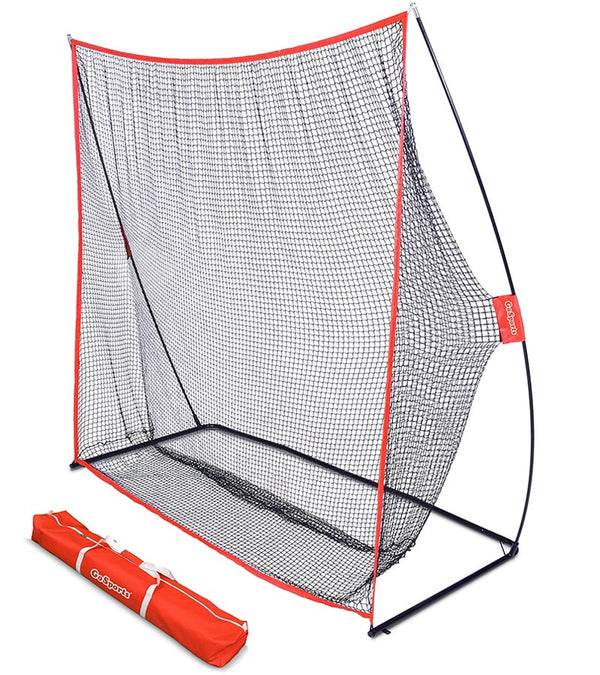 GoSports Golf Practice Hitting Net 7 Ft X 7 Ft with orange carry case - quarter view