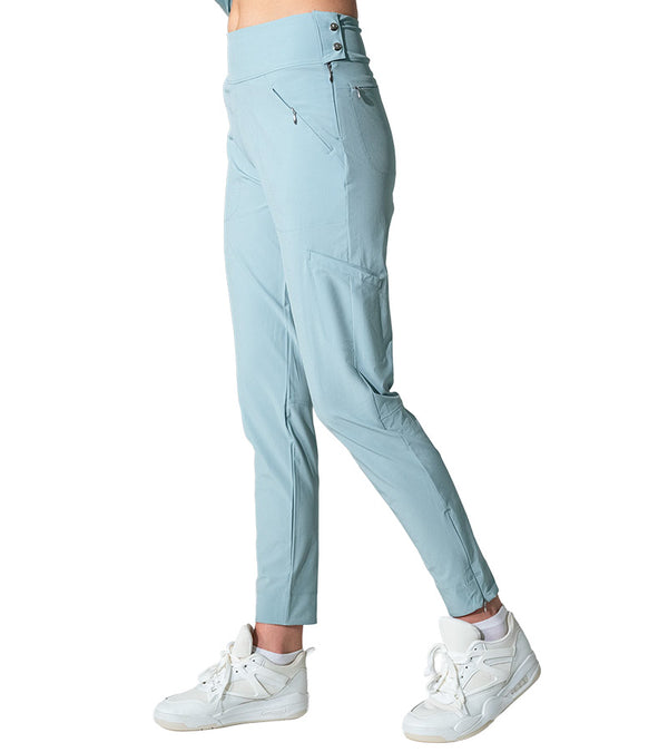 Inphorm BAILA Womens Golf Pants 29" inseam in Veridian Green- partial model  side view