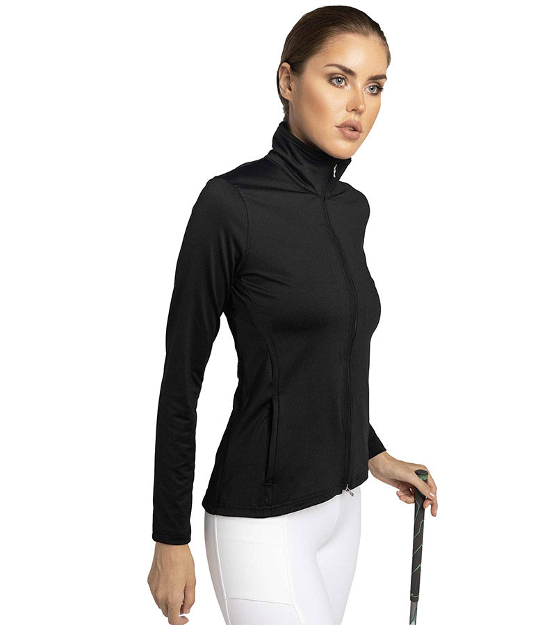 inPhorm Classic Blythe Women’s Jacket in black - model is front 3quarter view