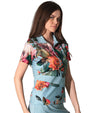Inphorm Elle Short Sleeve Womens Golf Polo with ½ Zipper in Veridian Floral Print - 3quarter right side view