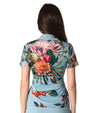 Inphorm Elle Short Sleeve Womens Golf Polo with ½ Zipper in Veridian Floral Print - back view