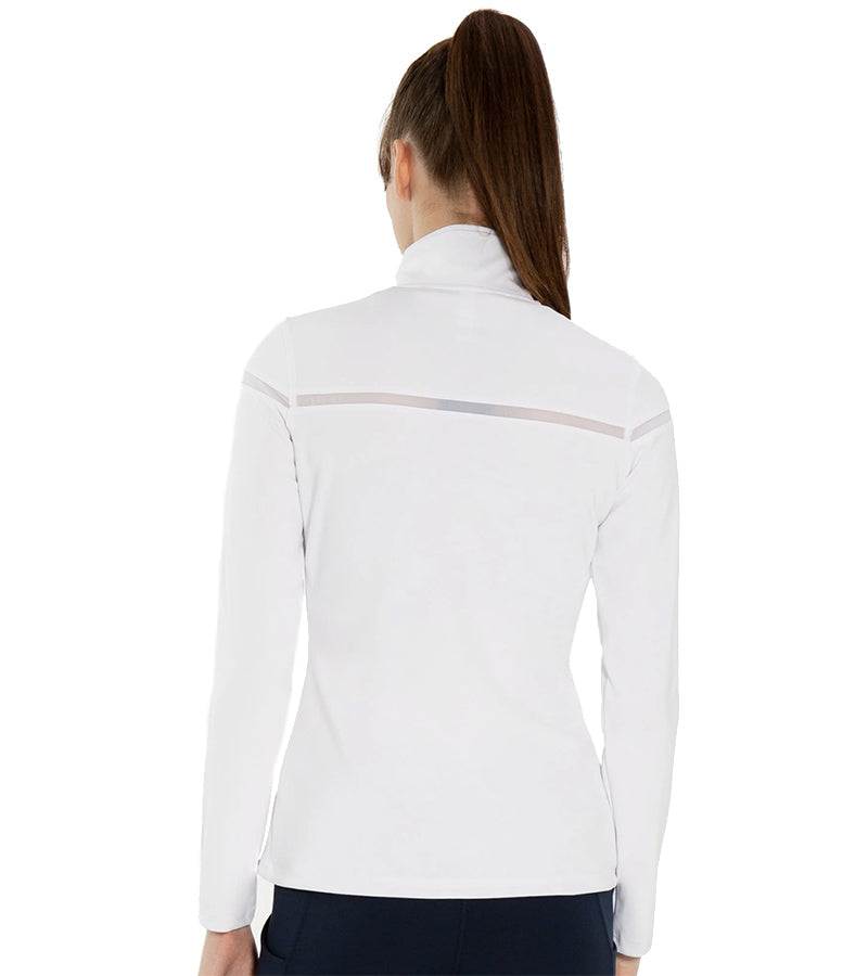 Inphorm Womens Riley Golf Jacket back view in white- light grey detailing stripe at yoke