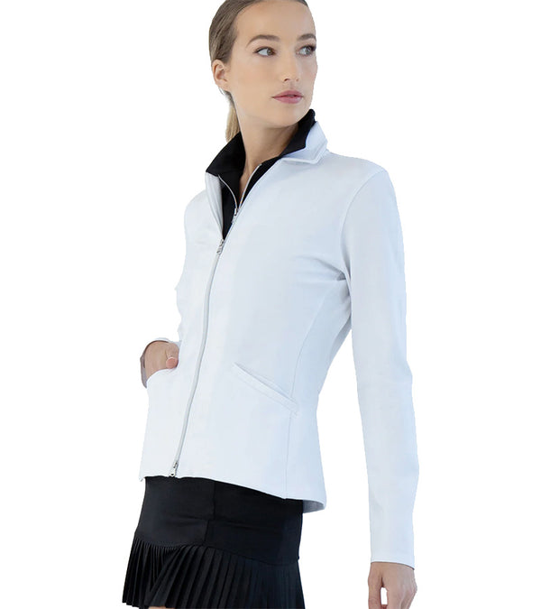 Inphorm Women's Active Golf Jacket in white - 3quarter view hand in pocket