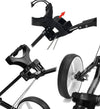 JEF World of Golf Navigator 3-Wheeled Push Cart - details of wheels & how bag is attached