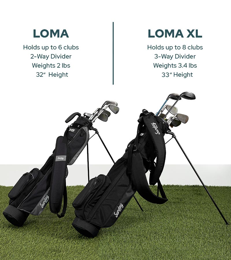 Comparison between the Sunday Golf Loma and the Sunday Golf Loma XL Carry Golf Bag