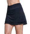 Lucky in Love Laser Bloom Womens Golf Skort 17.5" in black - partial model 3quarter view