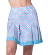 Lucky in Love Linen Glam Pleat Womens Golf Skort in a small geometric set "mens tie" design in periwinkle-front view