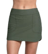 Lucky in Love Pace Pocket Golf Skort 17.5" in nori, a forest green- partial model front view