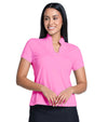 Lucky in Love Pleated Placket Women's Golf Shirt Short Sleeve in pink -partial model front view