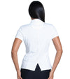 Lucky in Love Pleated Placket Women's Golf Shirt Short Sleeve in white -partial model back view