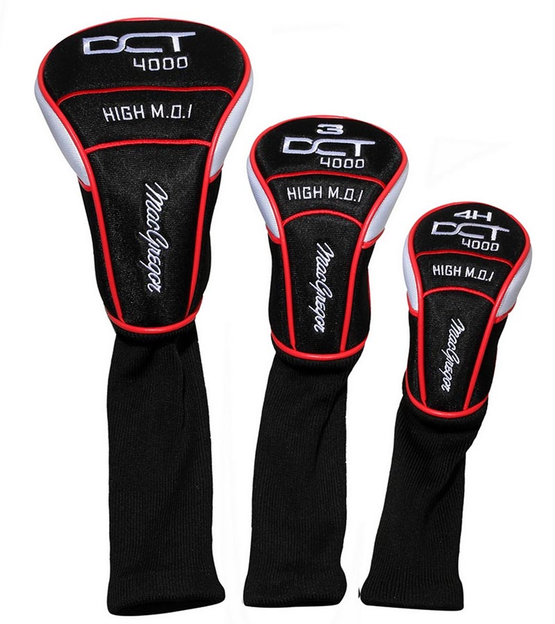 MacGregor Golf DCT4000 Men's Golf Clubs Set - 3 headcovers in black with red and silver details for Driver-ood & hybrid clubs